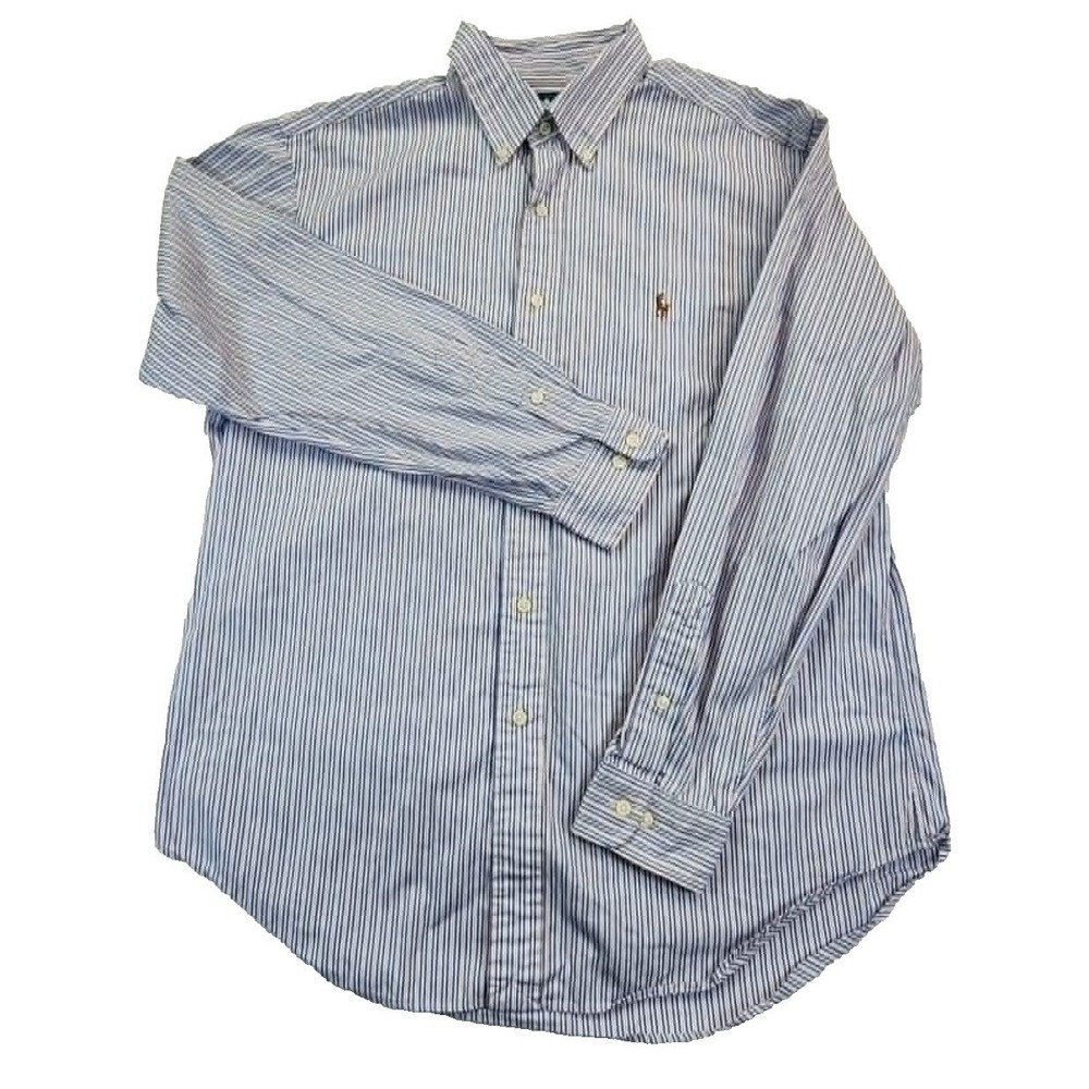 Ralph Lauren Classic Fit Blue Stripe Men 16.5 34/35 Button Long Sleeve Shirt